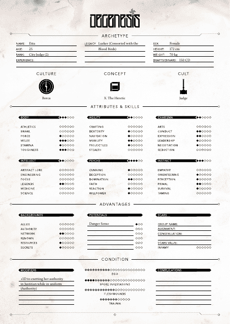 Harm's Way Character Sheet Preview