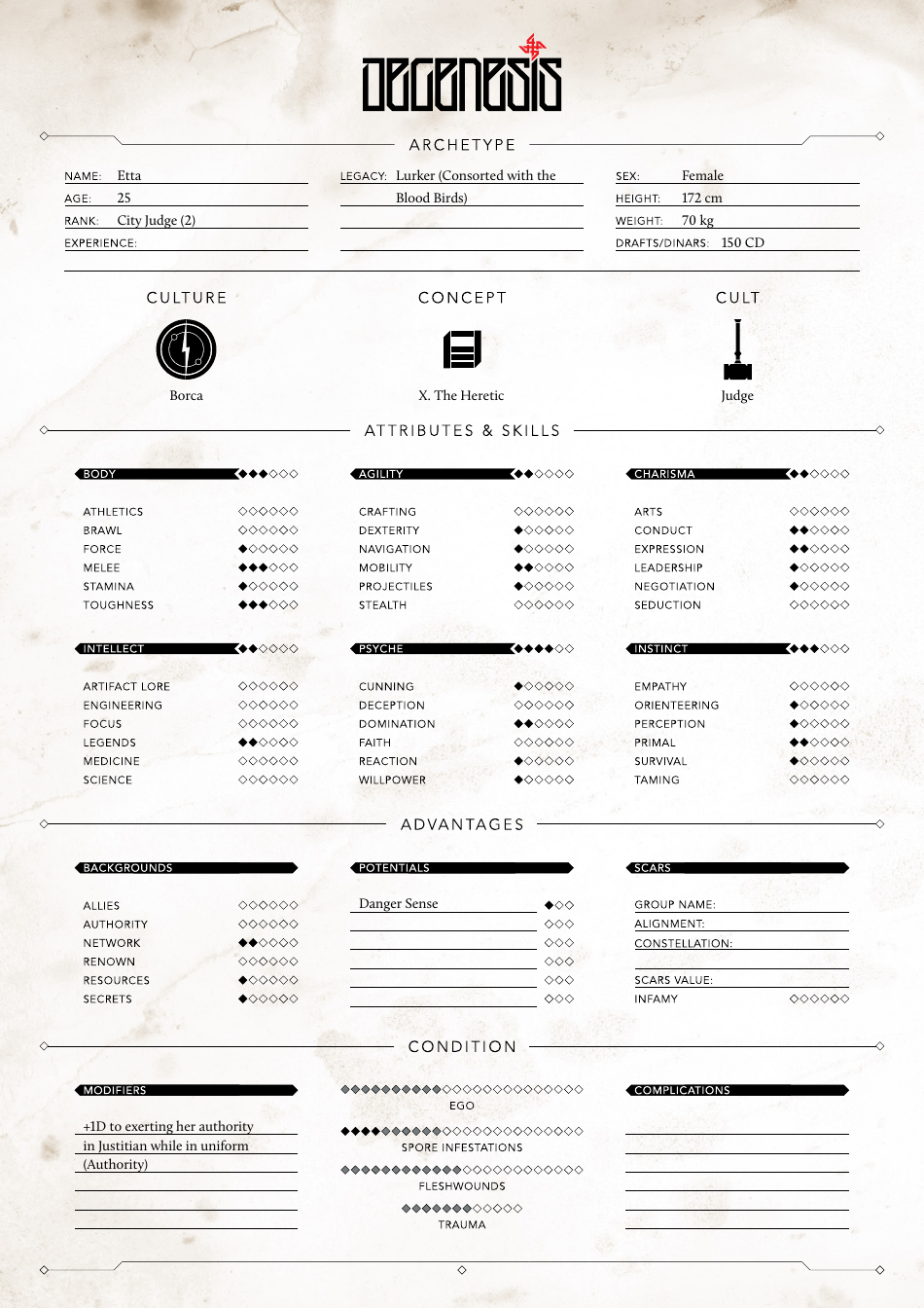 Harm's Way Character Sheet Preview