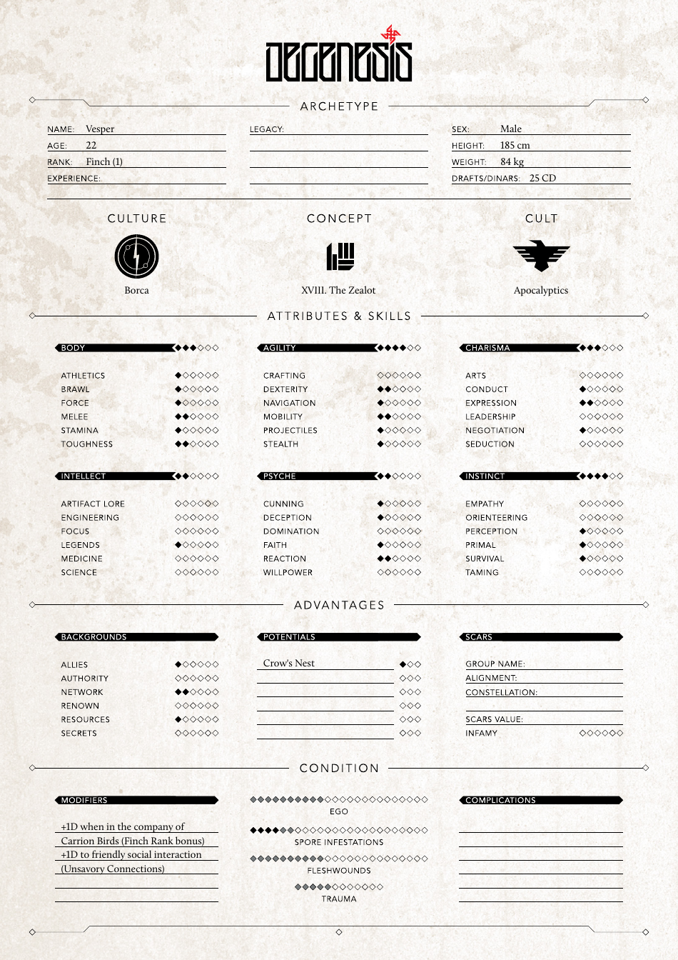 Degenesis Characters Sheets - Harms Way, Page 3