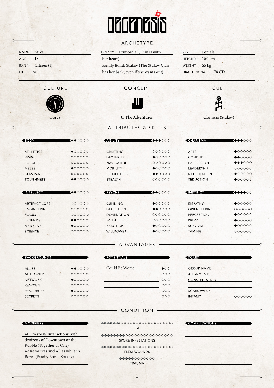 Degenesis Characters Sheets - Harms Way, Page 5