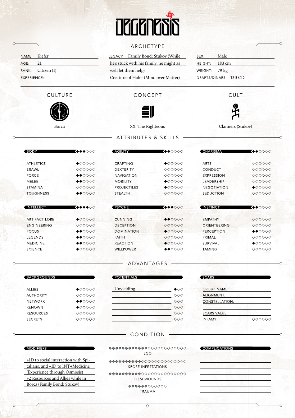 Degenesis Characters Sheets - Harms Way, Page 7