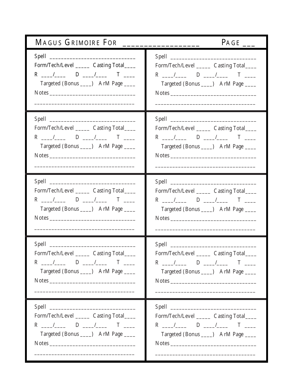 Ars Magica 4th Edition Character Record Sheet, Page 4