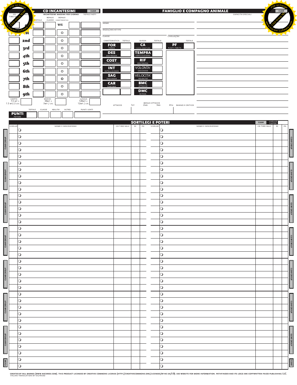 Pathfinder Character Sheet (Italian), Page 3