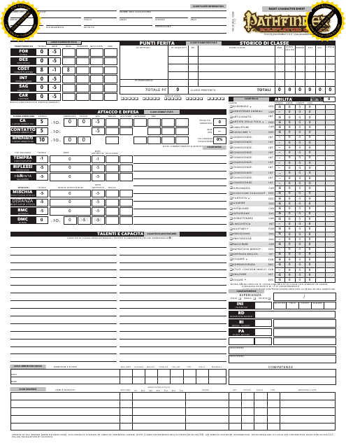 A preview image of the Pathfinder Character Sheet (Italian) document.