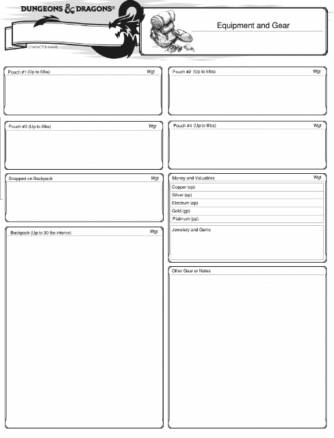 D&d Character Equipment and Gear Tracking Sheet