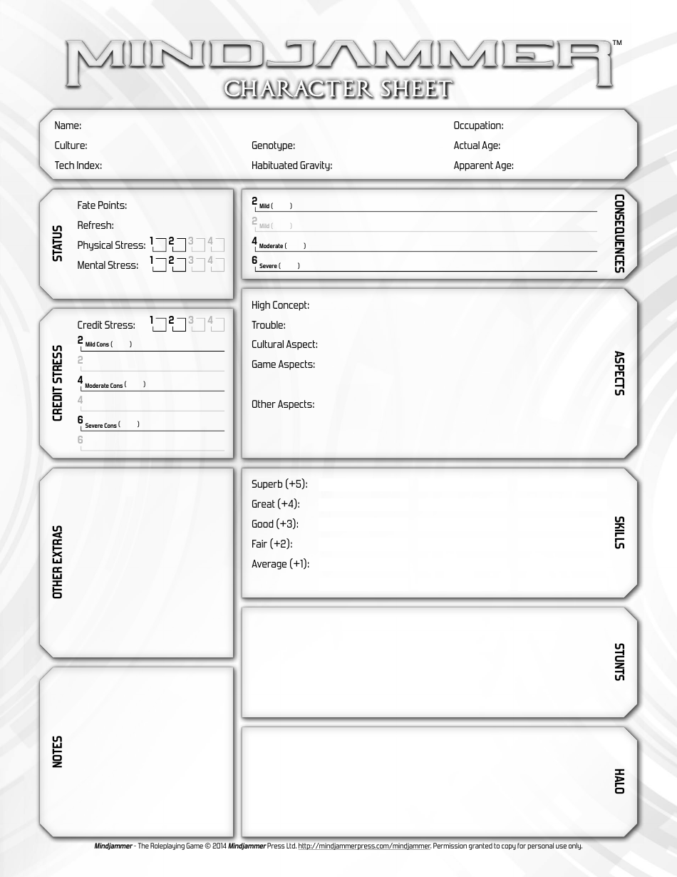 Mindjammer Character Sheet Preview