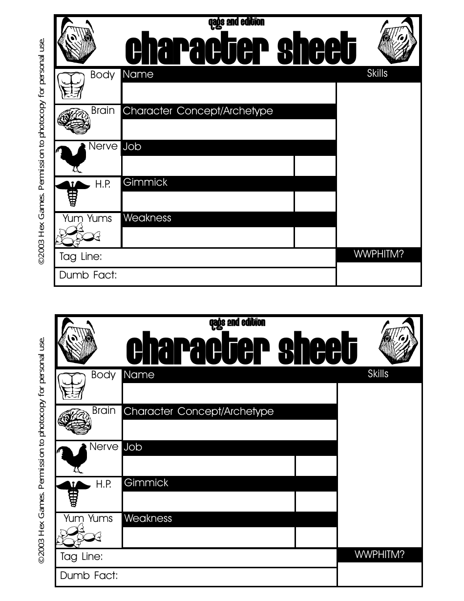 Qags 2nd Edition Character Sheets Preview Image