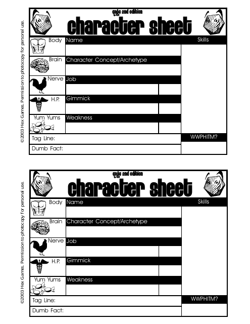 Qags 2nd Edition Character Sheets Preview Image