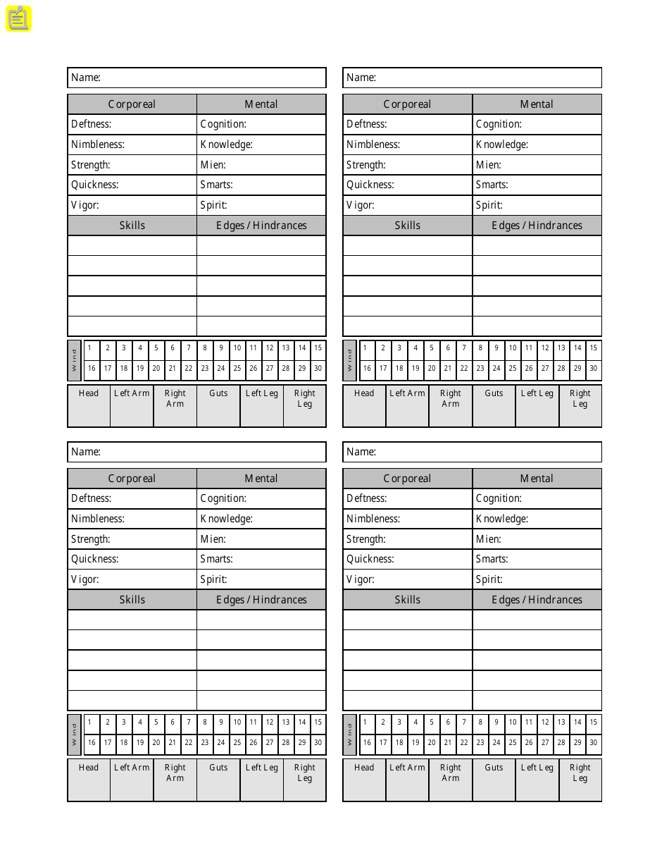 Deadlands Combat Tracking Sheets Preview