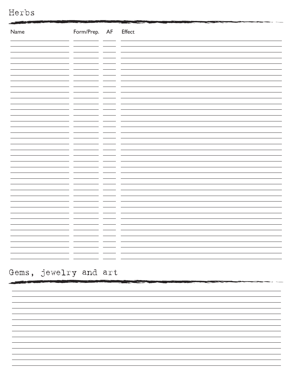 Rolemaster Character Sheet, Page 17