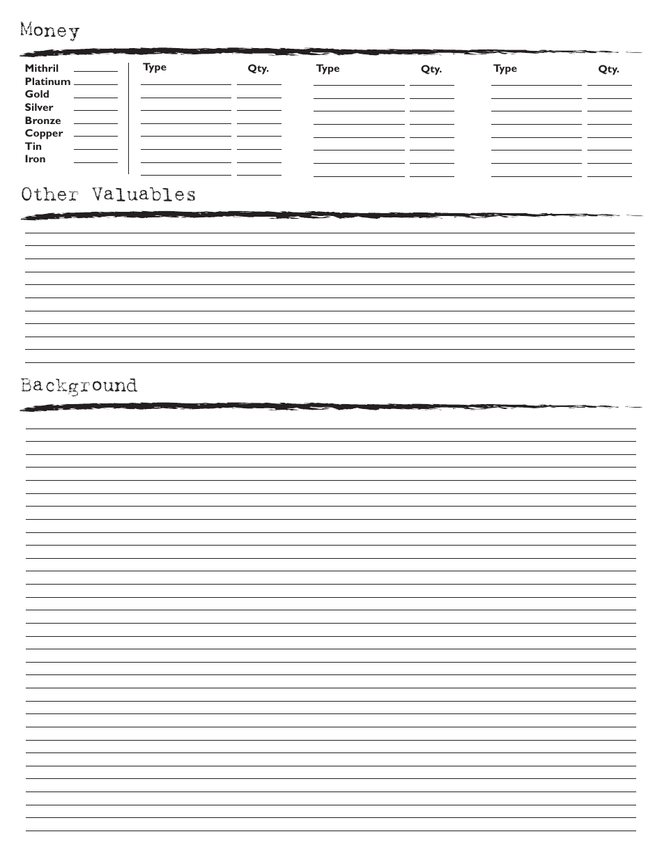 Rolemaster Character Sheet, Page 18