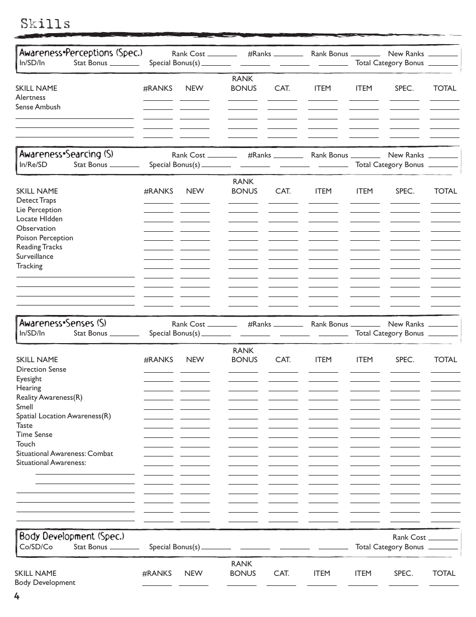 Rolemaster Character Sheet Download Printable PDF | Templateroller