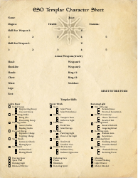 Eso Templar Character Sheet