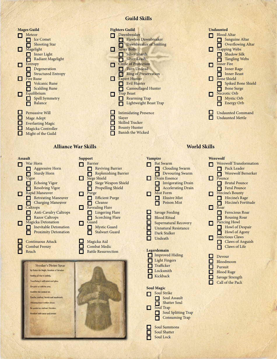 Eso Templar Character Sheet, Page 3