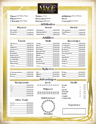 Document preview: Mage the Ascension Interactive Pre-made Character Sheet