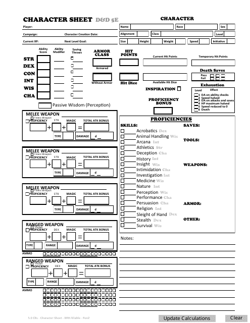 D&d 5.0e Character Sheet