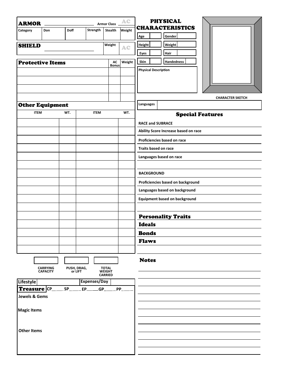 D&d 5.0e Character Sheet Download Fillable PDF | Templateroller