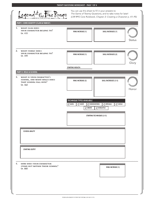 Legend of the Five Rings Character Worksheet