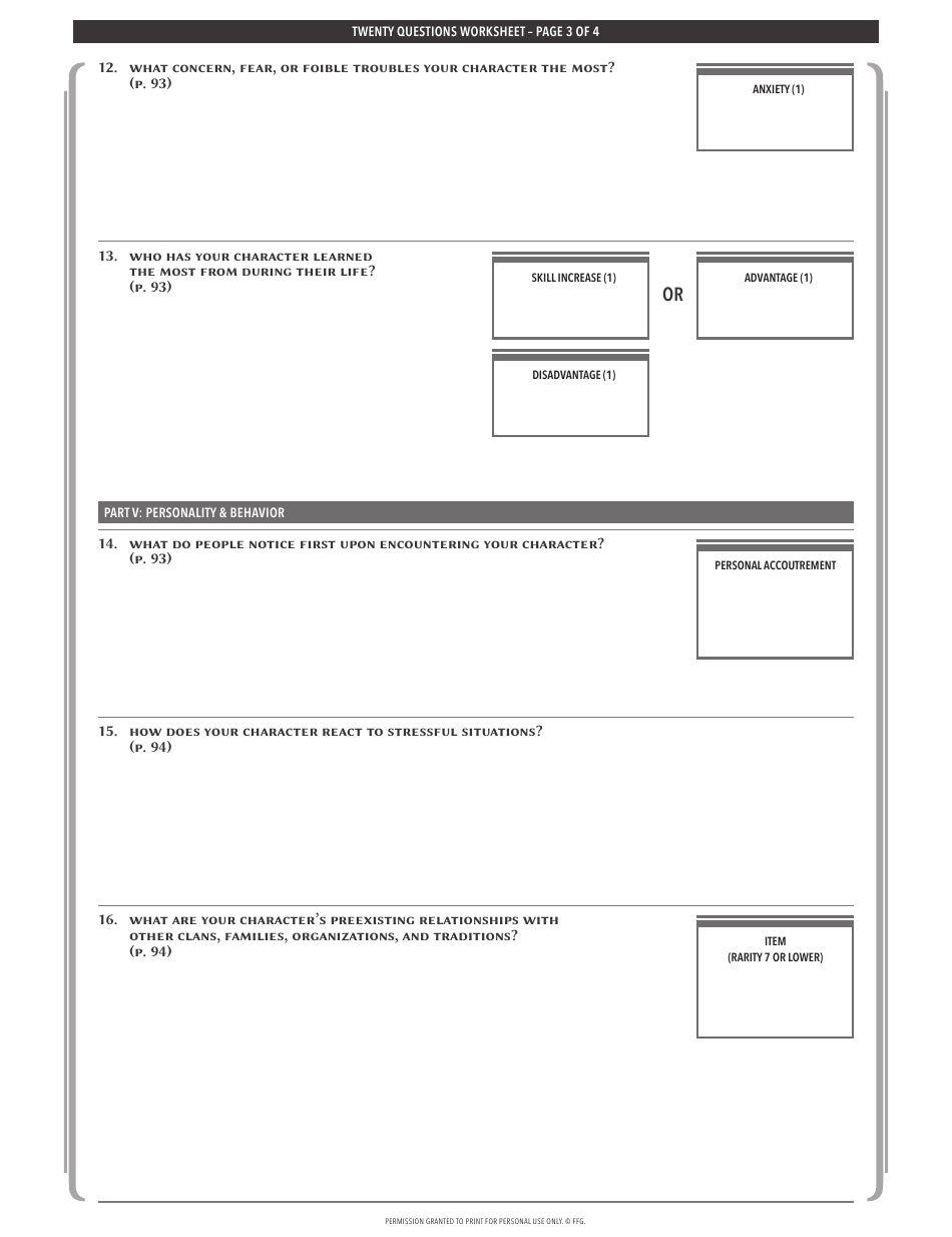 Legend of the Five Rings Character Worksheet, Page 3