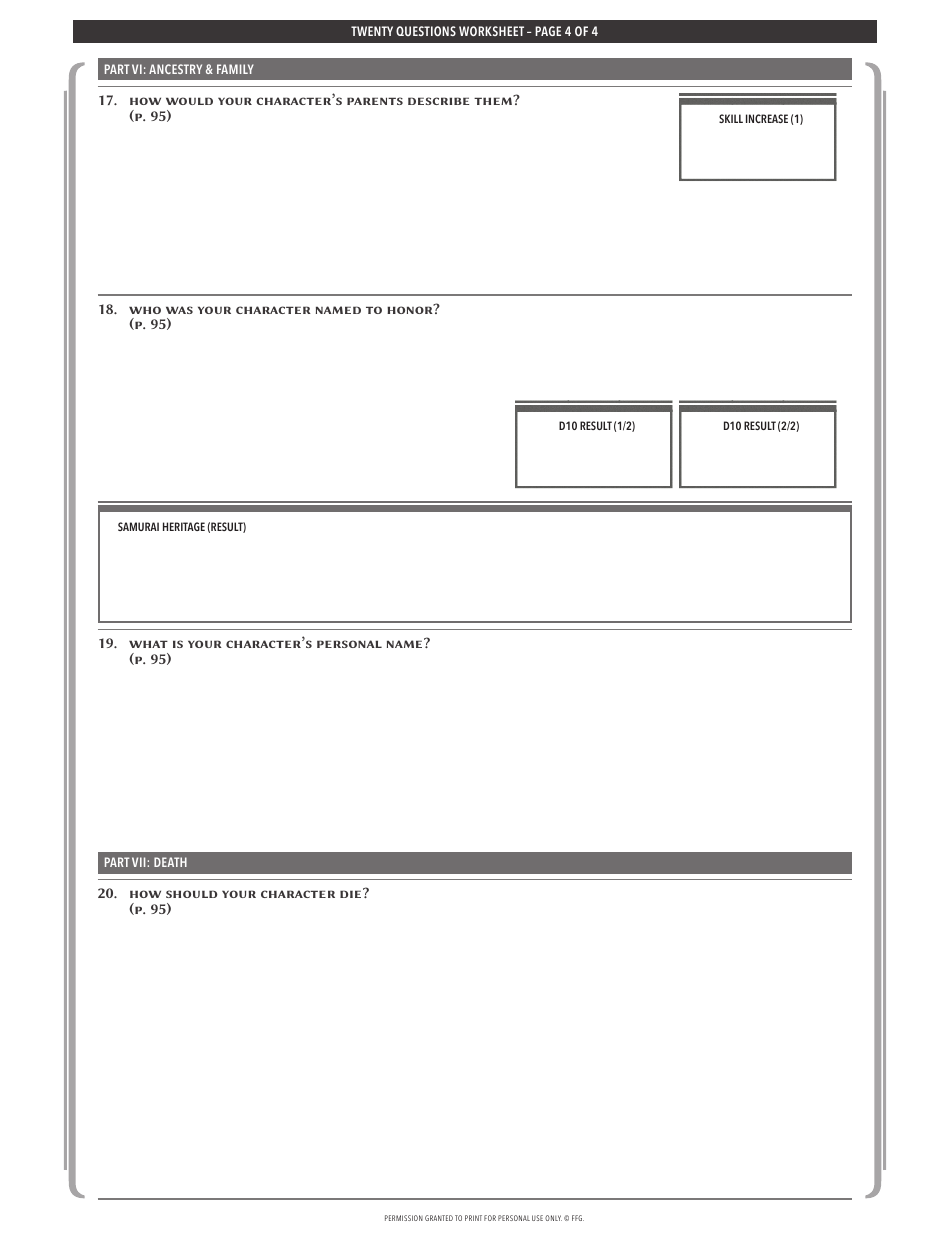 Legend of the Five Rings Character Worksheet, Page 4
