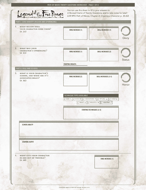Legend of the Five Rings Character Worksheet - Path of Waves