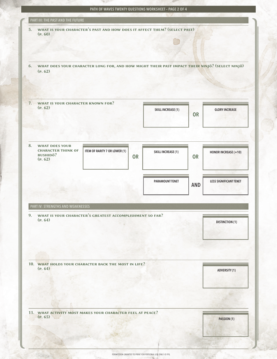 Legend of the Five Rings Character Worksheet - Path of Waves, Page 2