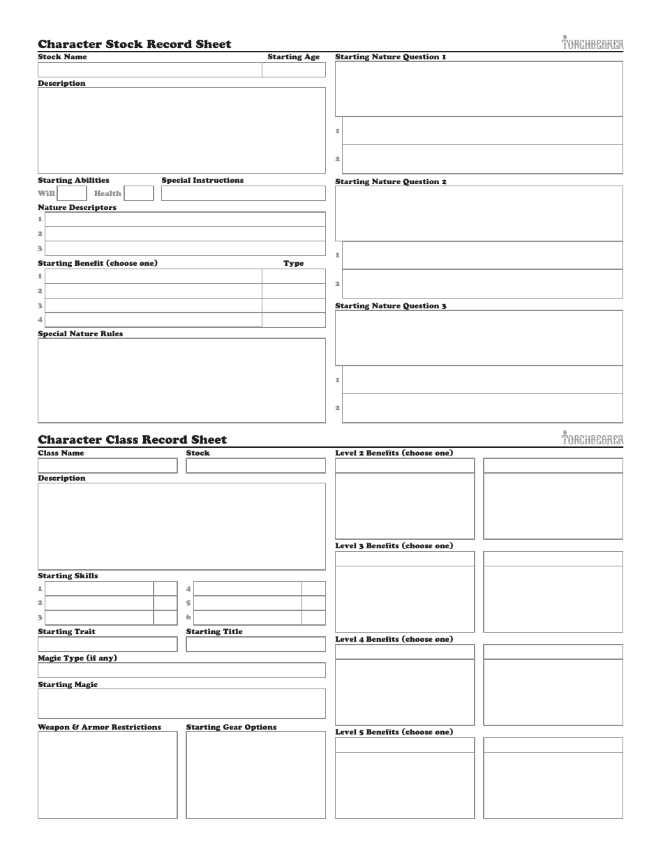 Torchbearer Character Sheet Download Fillable PDF | Templateroller