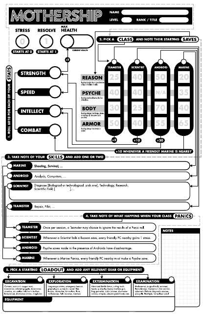 Mothership Vertical Character Sheet preview
