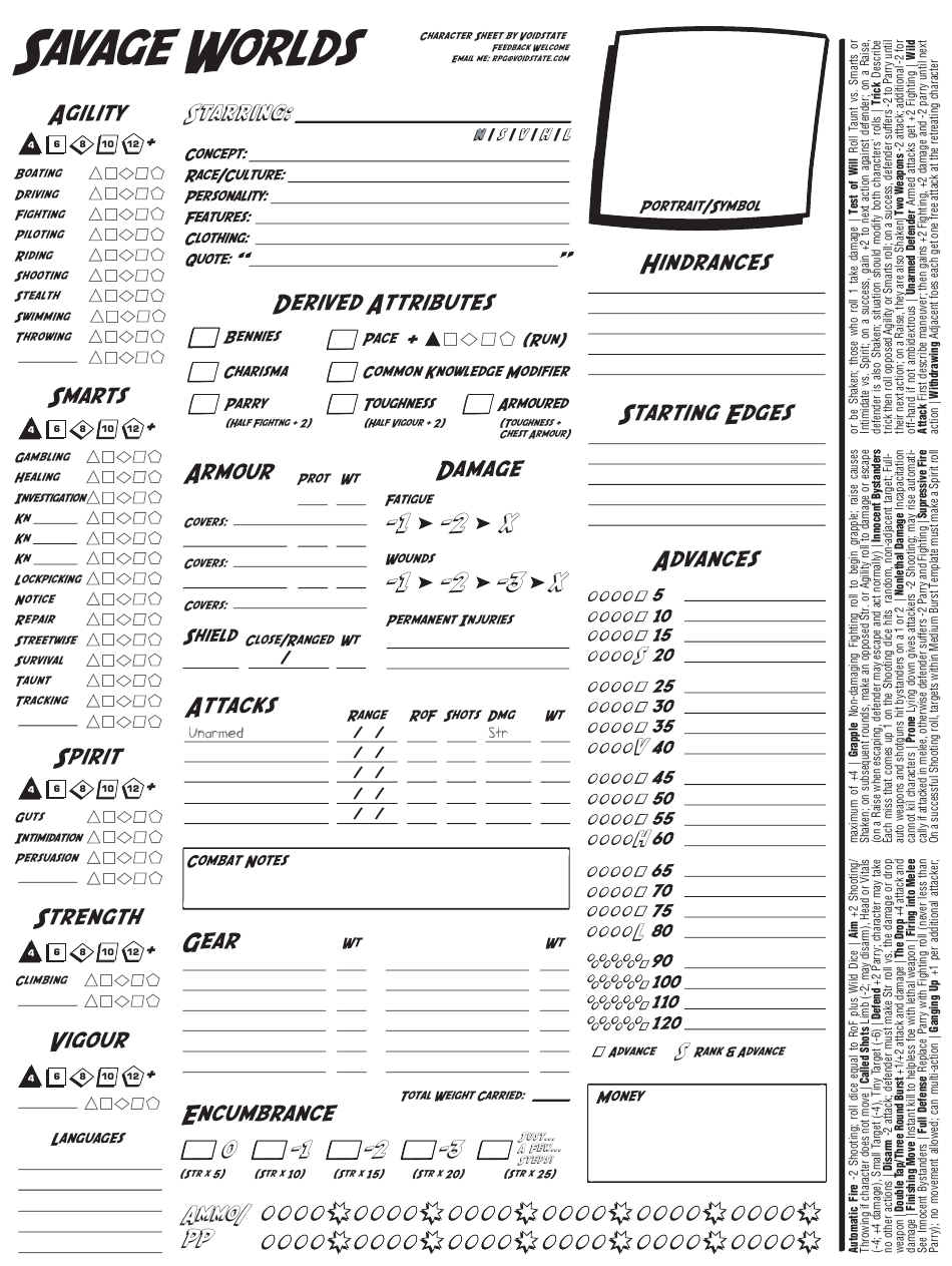 Savage Worlds Custom Character Sheet - Preview