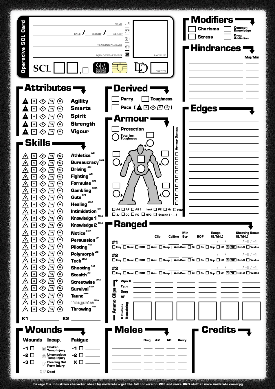 Savage Worlds Sla Industries Character Sheet Download Printable PDF ...
