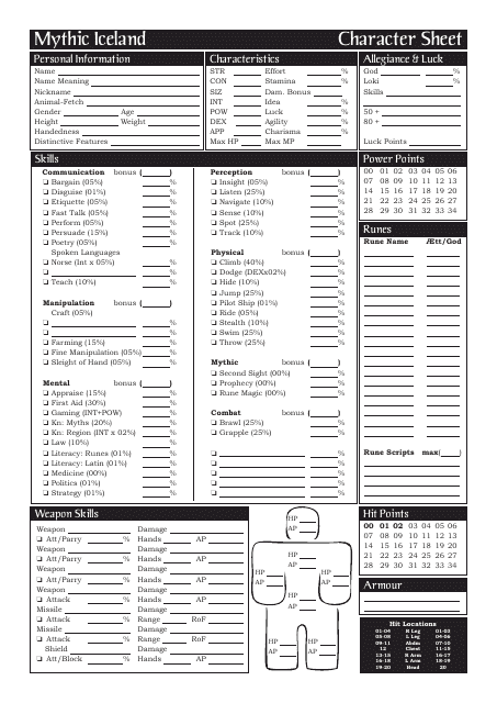 Mythic Iceland Character Sheet Download Printable PDF | Templateroller