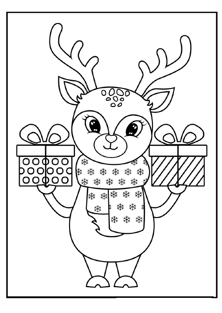 Reindeer Coloring Pages - Gifts