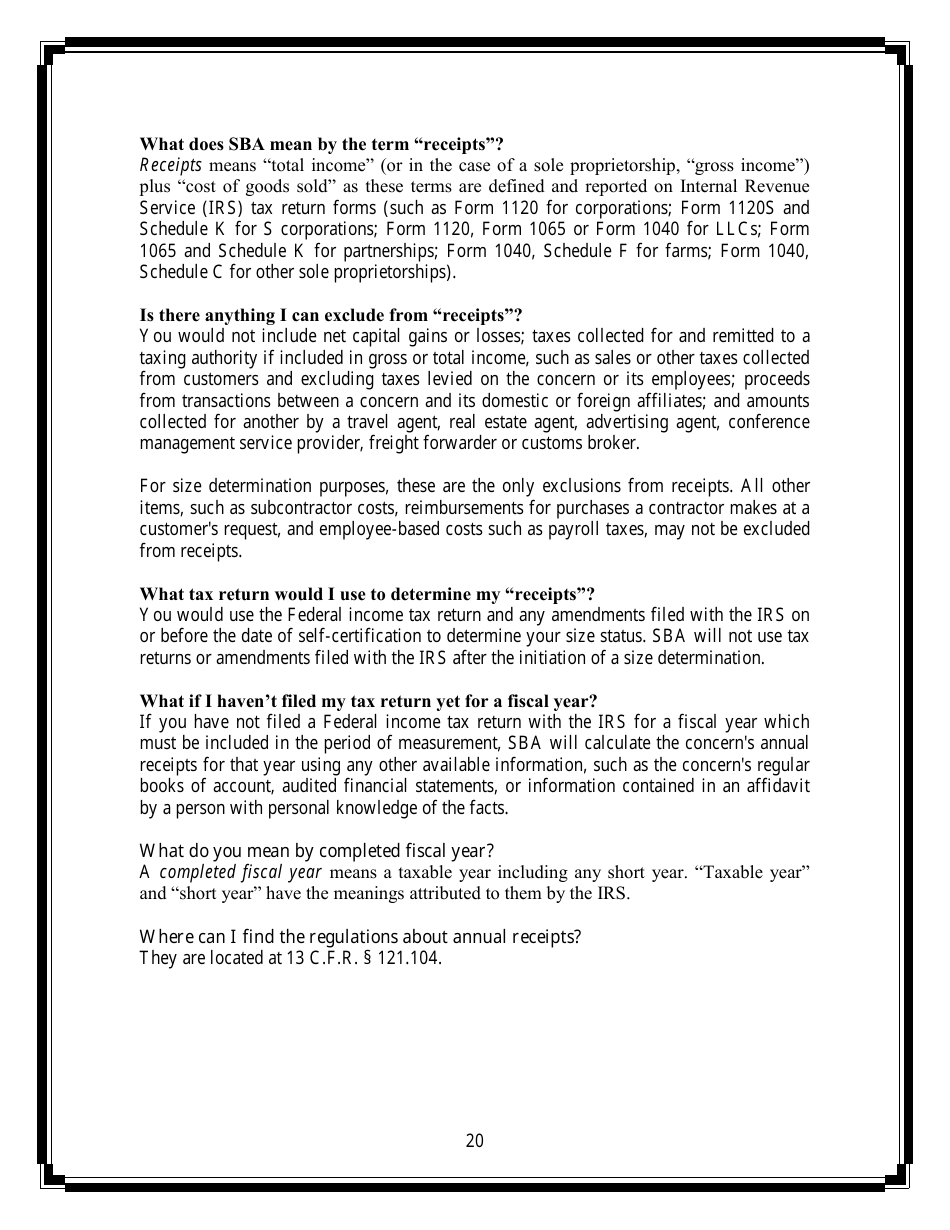 Small Business Compliance Guide Size and Affiliation, Page 20