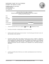Document preview: Form FM-1019 Application for Family Division Private Mediation & Collaborative Practice Panels - County of Santa Clara, California