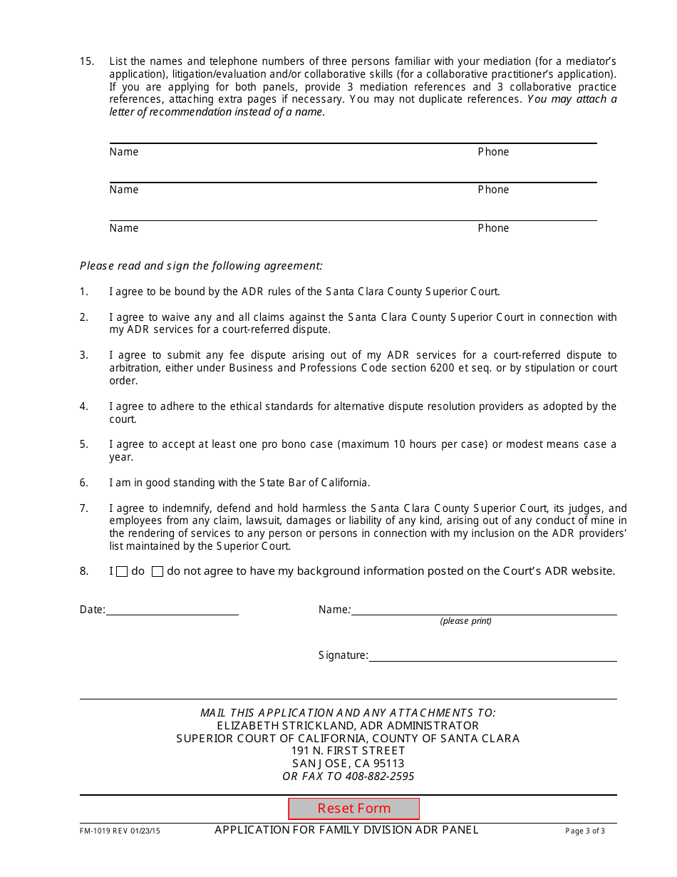 Form FM-1019 Application for Family Division Private Mediation  Collaborative Practice Panels - County of Santa Clara, California, Page 3