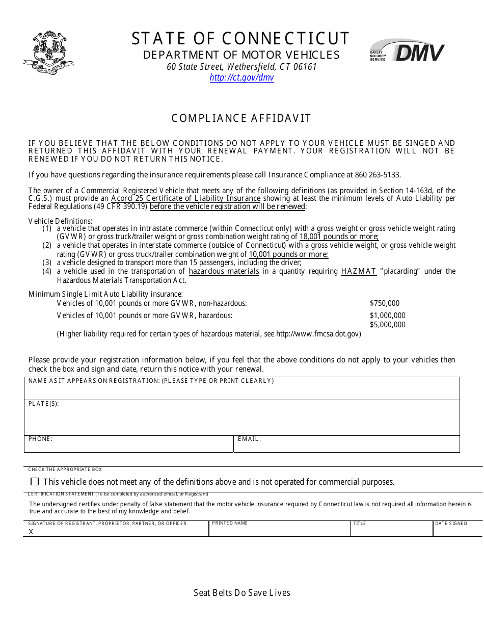 Compliance Affidavit - Connecticut, Page 1