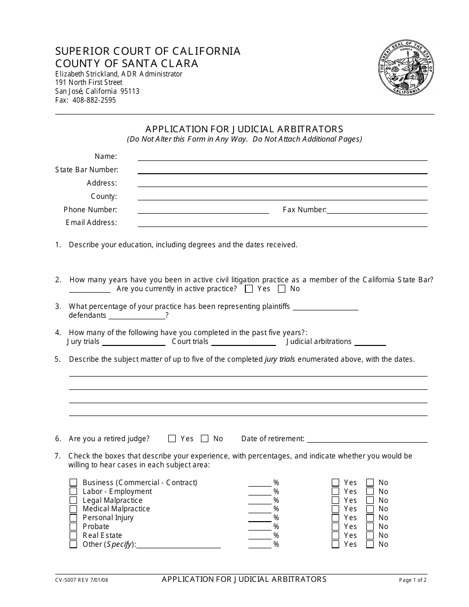 Form CV5007 Fill Out, Sign Online and Download Fillable PDF, County