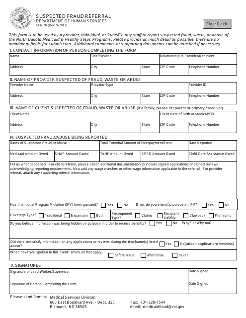 Form SFN20 Suspected Fraud Referral - North Dakota