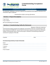 Document preview: Commissioning Acceptance Form - City of Austin, Texas