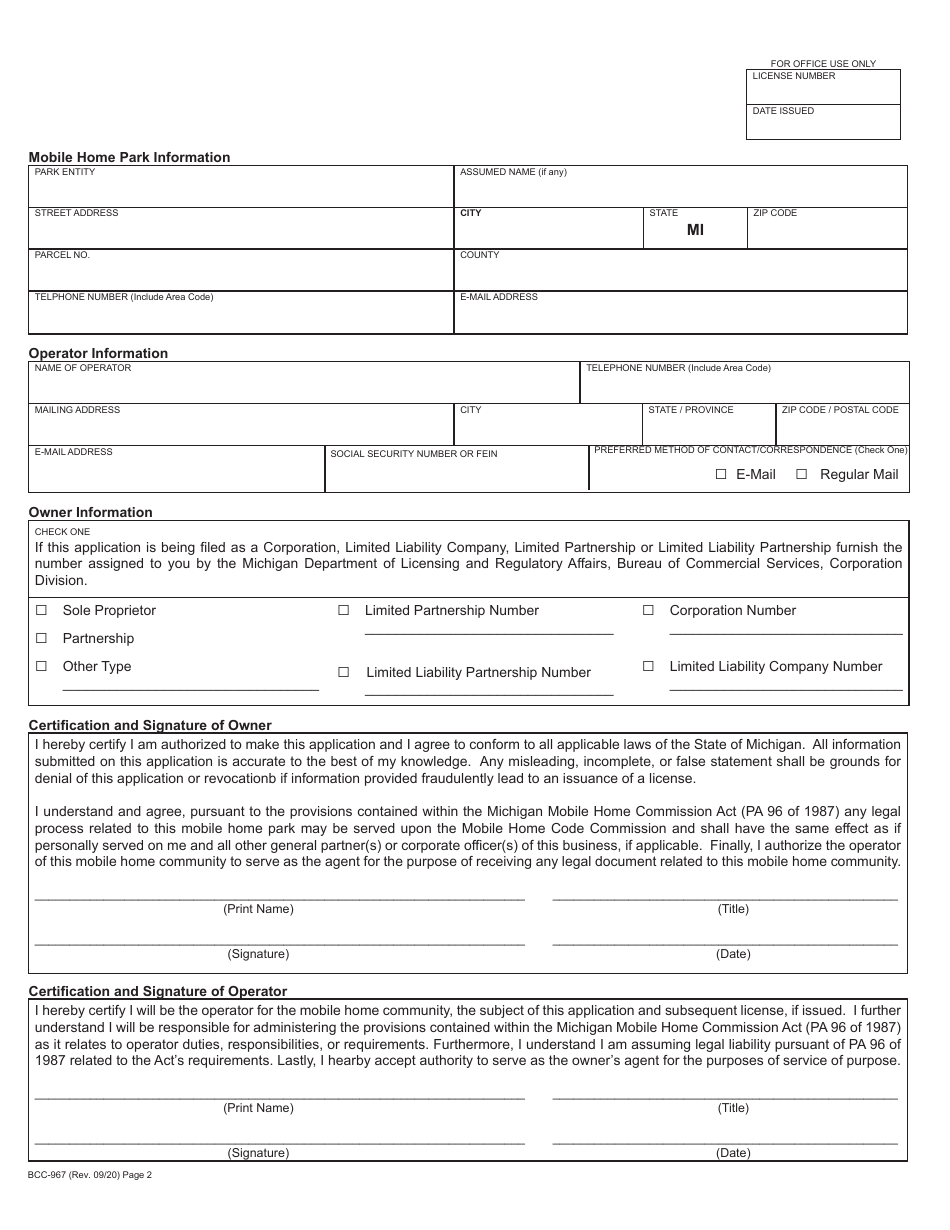 Form BCC-967 - Fill Out, Sign Online and Download Fillable PDF ...