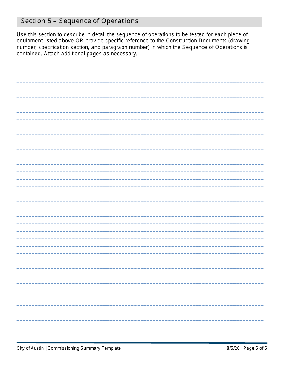 Commissioning Summary Template - City of Austin, Texas, Page 5