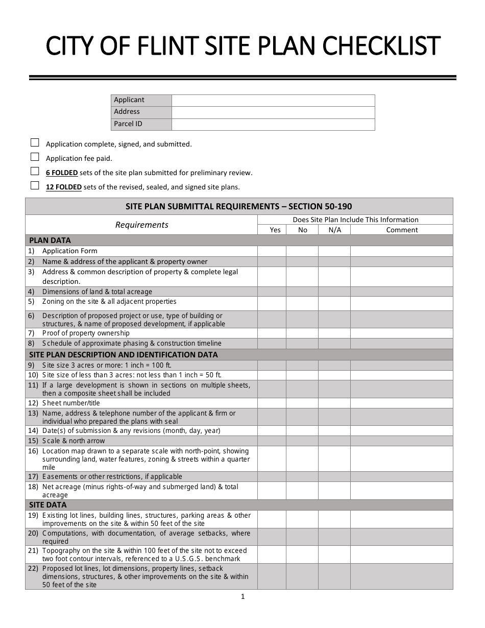 Site Plan Checklist - City of Flint, Michigan, Page 1