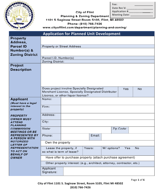 City of Flint, Michigan Application for Planned Unit Development