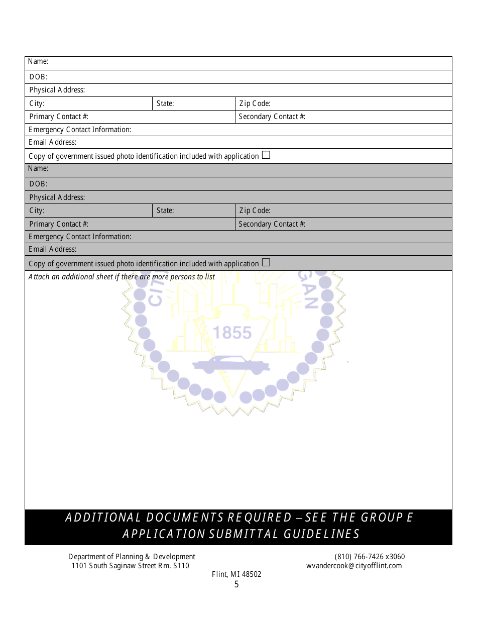 Group E Marihuana Facilities Special Regulated Use Permit / License Application - City of Flint, Michigan, Page 5
