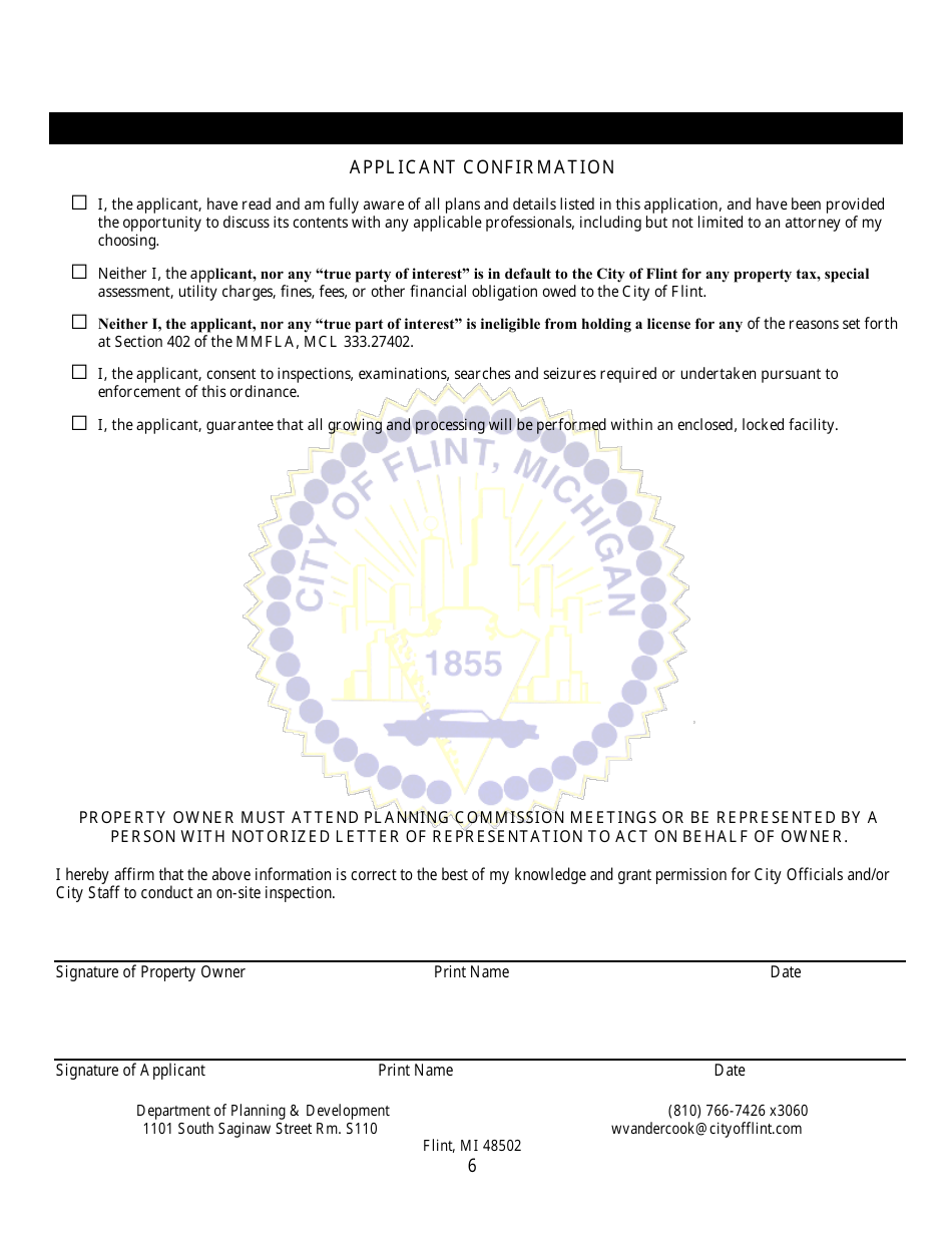 Group E Marihuana Facilities Special Regulated Use Permit / License Application - City of Flint, Michigan, Page 6