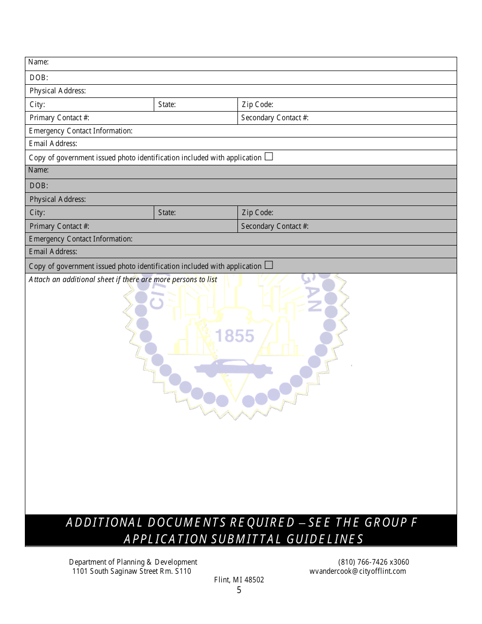 Group F Marihuana Facilities Special Regulated Use Permit / License Application - City of Flint, Michigan, Page 5
