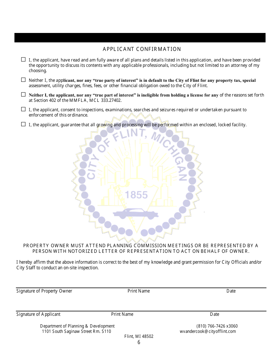 Group F Marihuana Facilities Special Regulated Use Permit / License Application - City of Flint, Michigan, Page 6