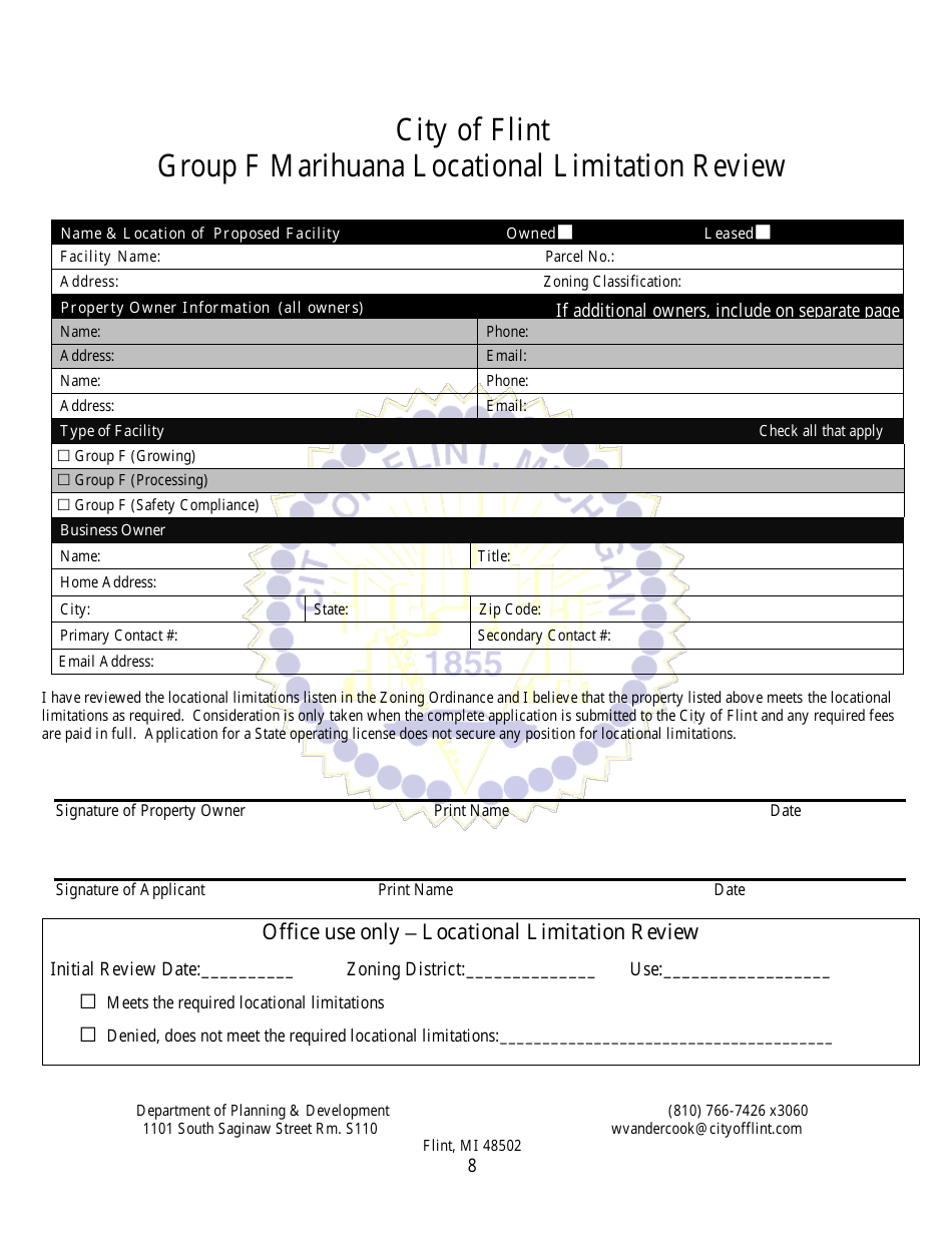 Group F Marihuana Facilities Special Regulated Use Permit / License Application - City of Flint, Michigan, Page 8