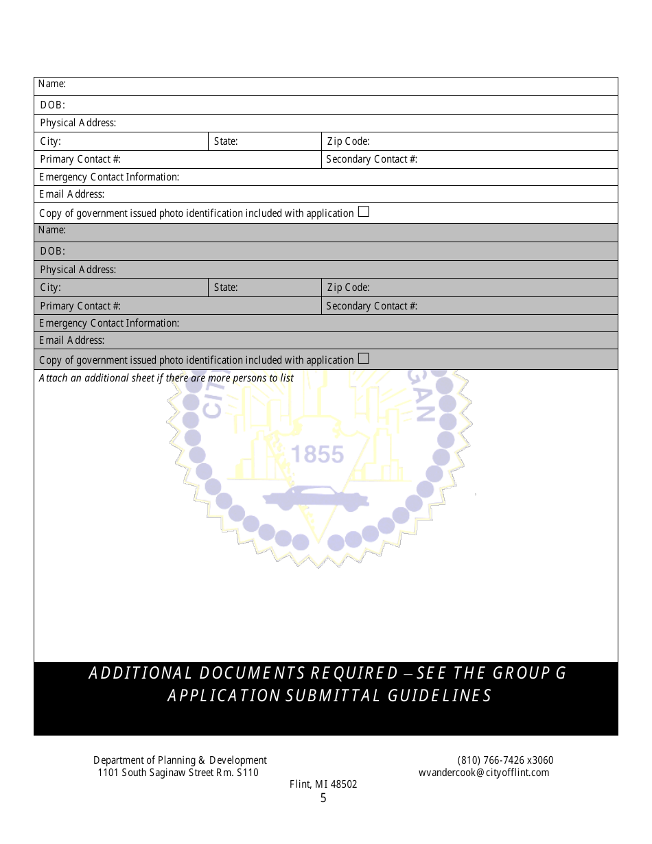 Group G Marihuana Facilities Special Regulated Use Permit / License Application - City of Flint, Michigan, Page 5