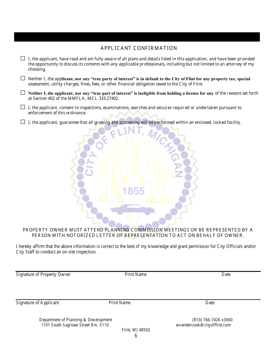 Group G Marihuana Facilities Special Regulated Use Permit / License Application - City of Flint, Michigan, Page 6